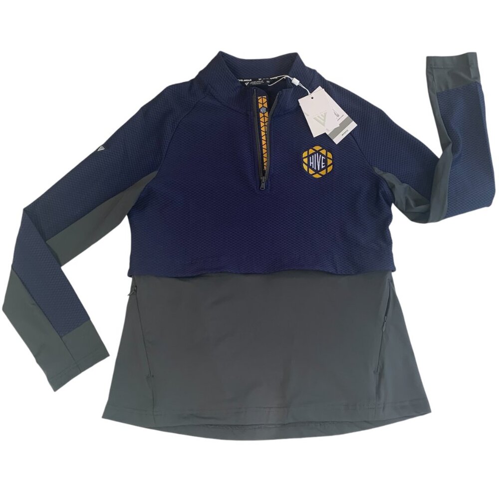 LevelWear Womens 1/4 Zip Performance Pullover Navy/Charcoal Mystic Med NWT